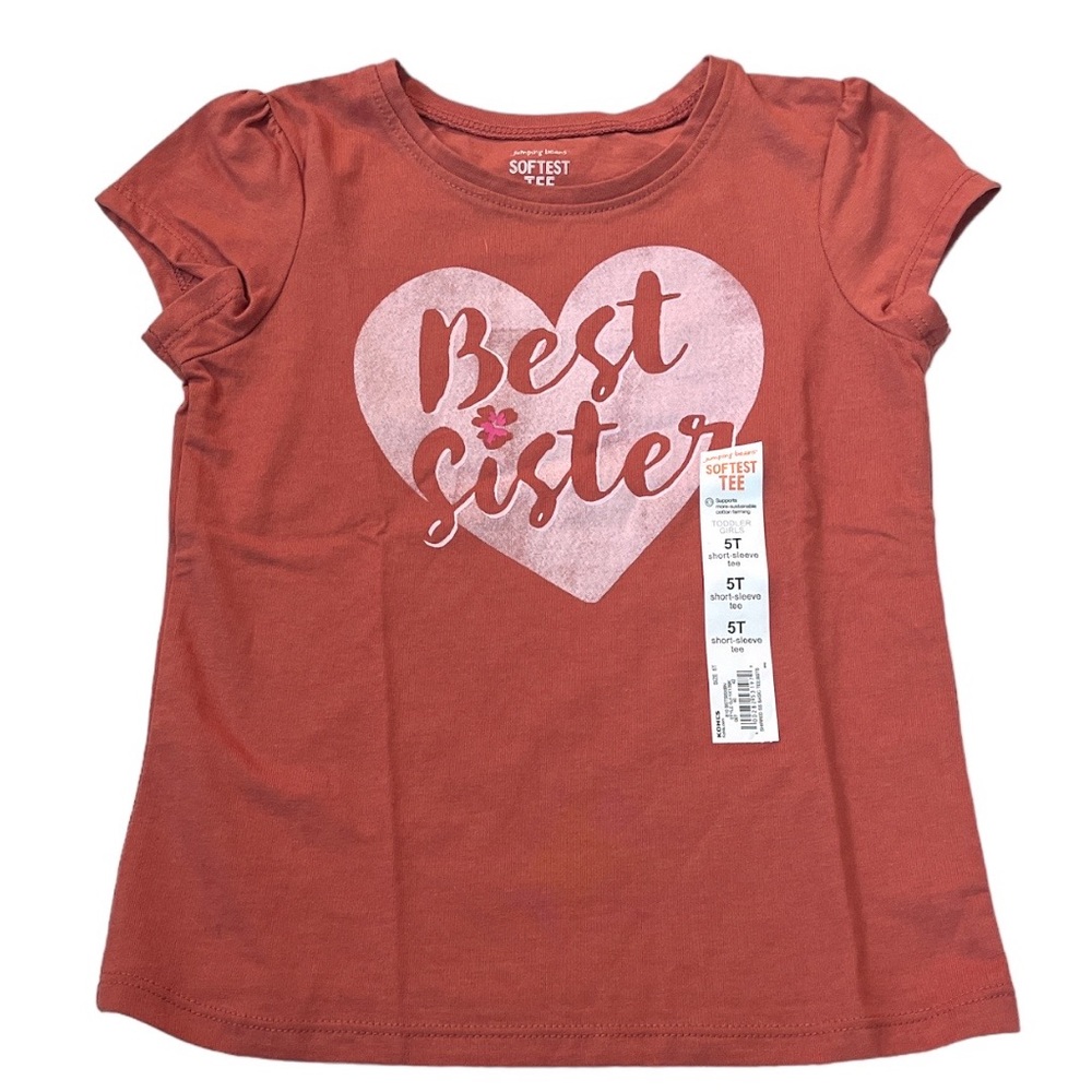 Jumping Beans Best Sister Softest Tee Pink Burnt Sienna Size 5T